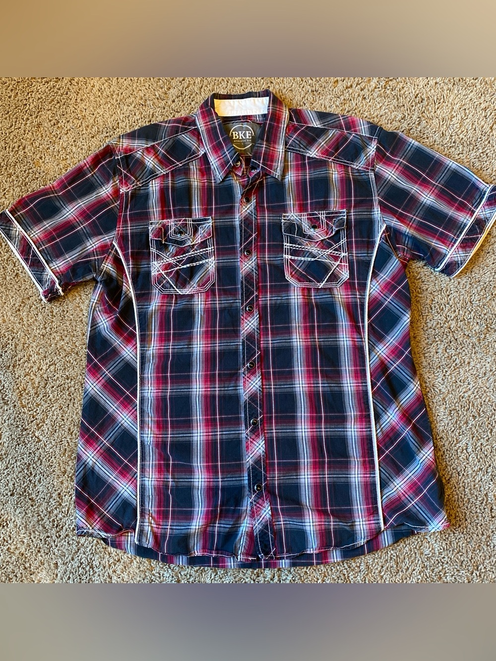 Buckle BKE Western Pearl Snap Shirt Athletic Fit Mens L Rodeo Cowboy Red Black